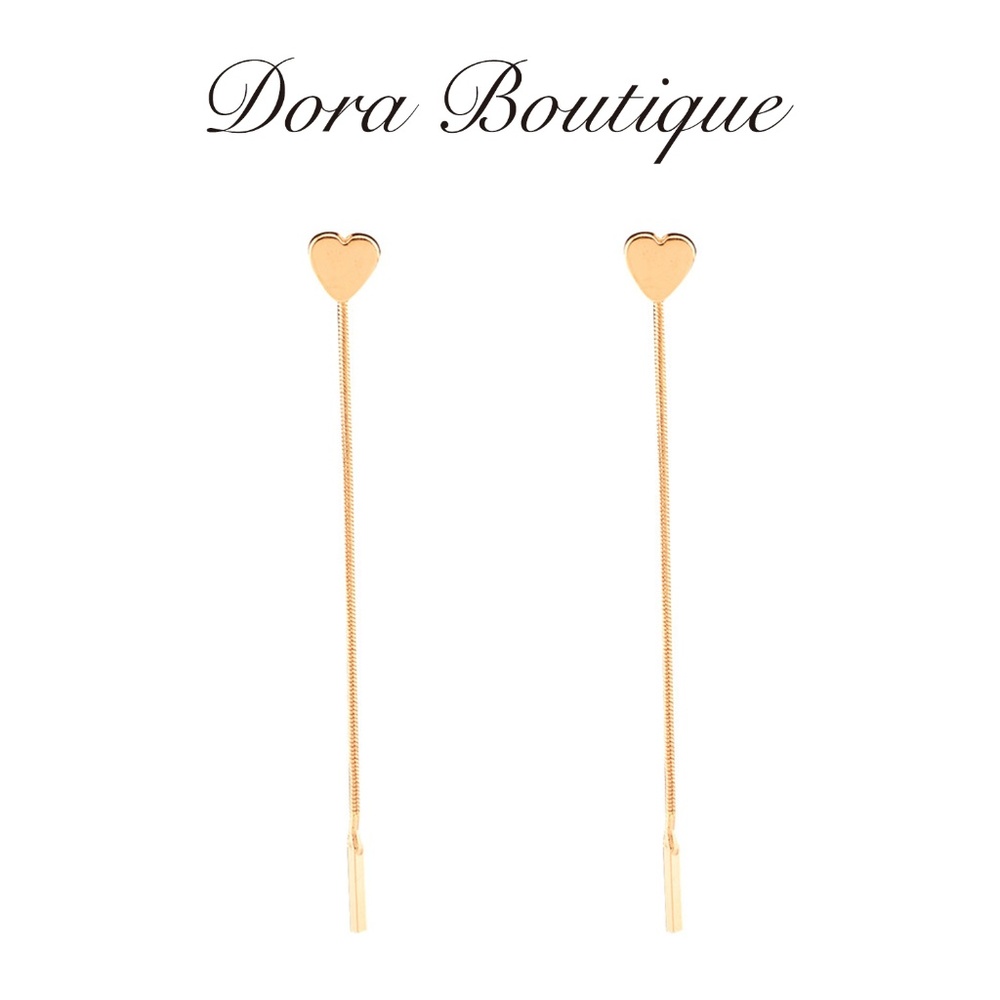 Minimalist Geometric Heart String Earrings - Picture 2 of 5